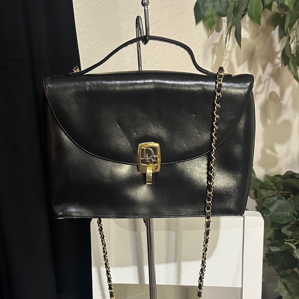 Dior Black Leather Top-Handle Satchel with Gold Hardware